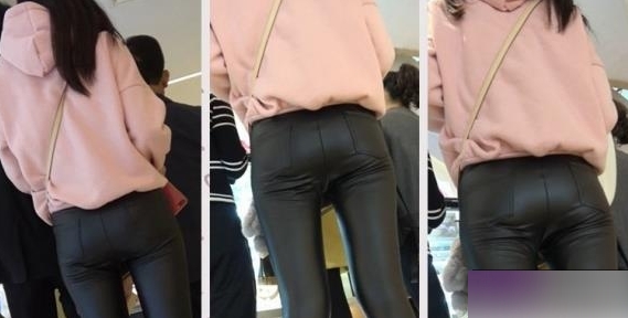 高清4K街拍粉红色卫衣皮裤小姐姐